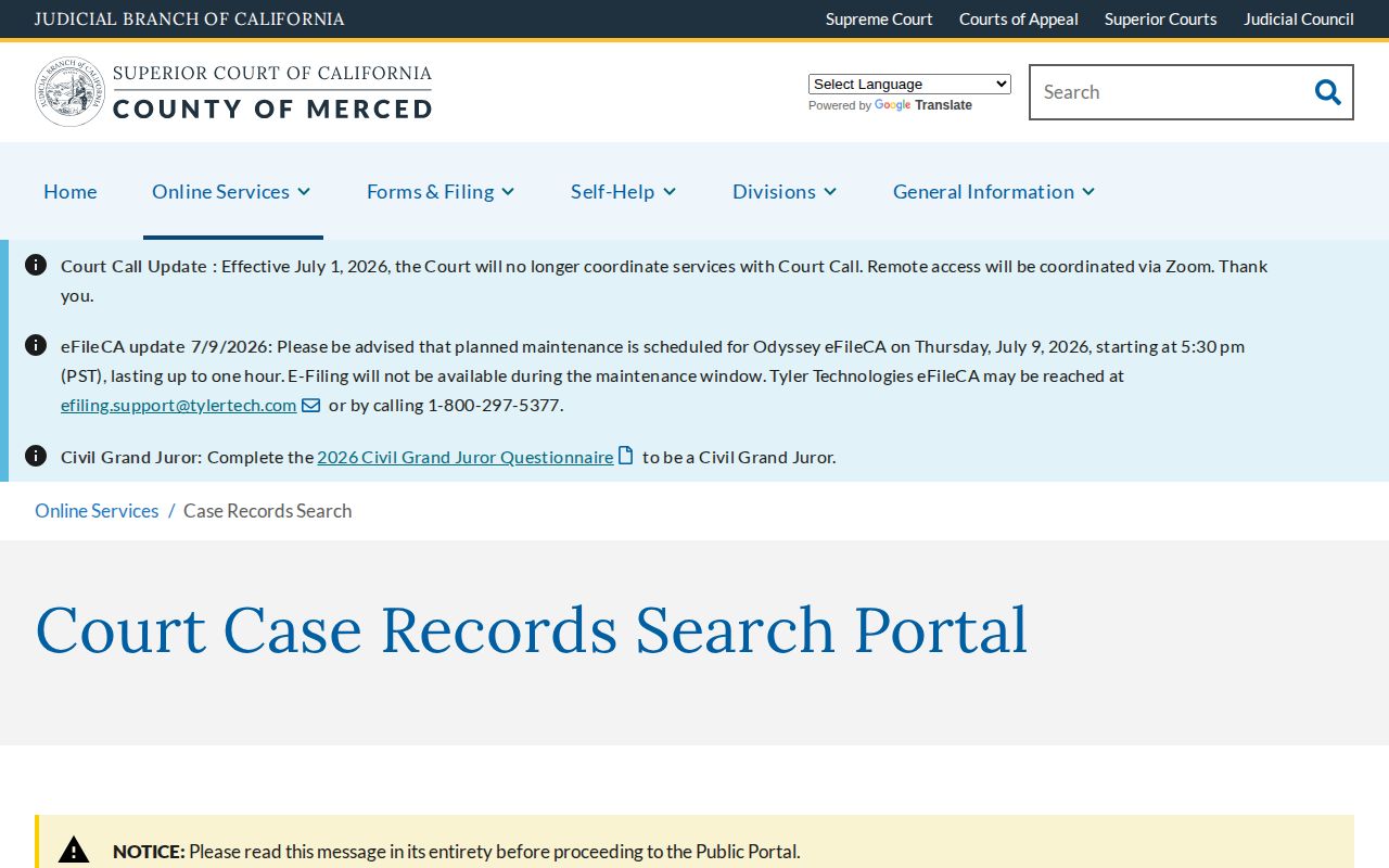 Merced County released inmates court records search limits
